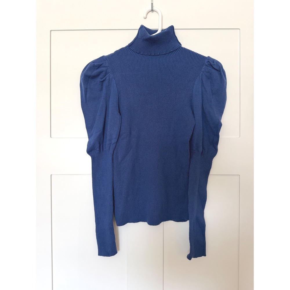 Devotion by Cyrus Turtleneck Sweater Rayon Blend Puff Sleeve Blue C992082NR S